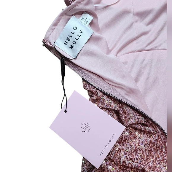Hello Molly Replay Button Pink Sequin Mini Dress NWT - Picture 12 of 12